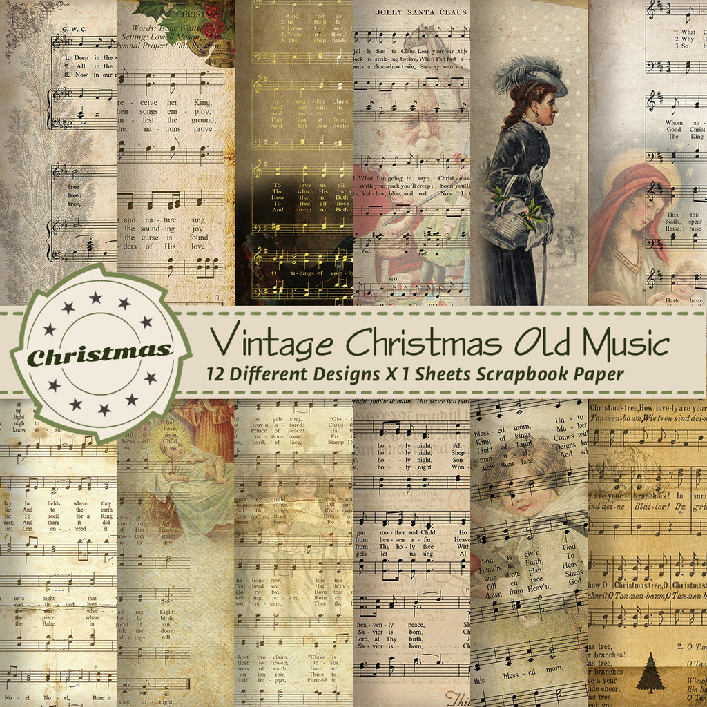 

6"x6" Vintage Christmas Music Sheet Scrapbook Paper,12Single-Sided Craft Paper for DIY Crafts,Junk Journal,Scrapbooking Supplies