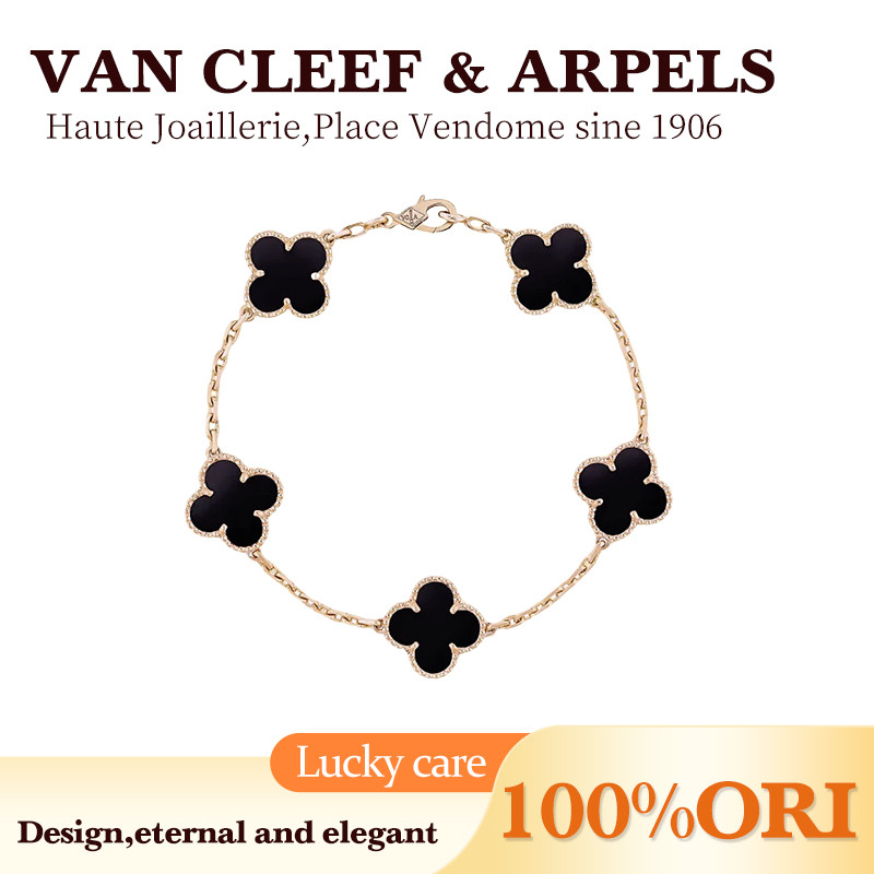 [100% Original] Van Cleef Arpels Gelang 18K Rose Gold Flower Bracelet Red chalcedony/pearl mother sh