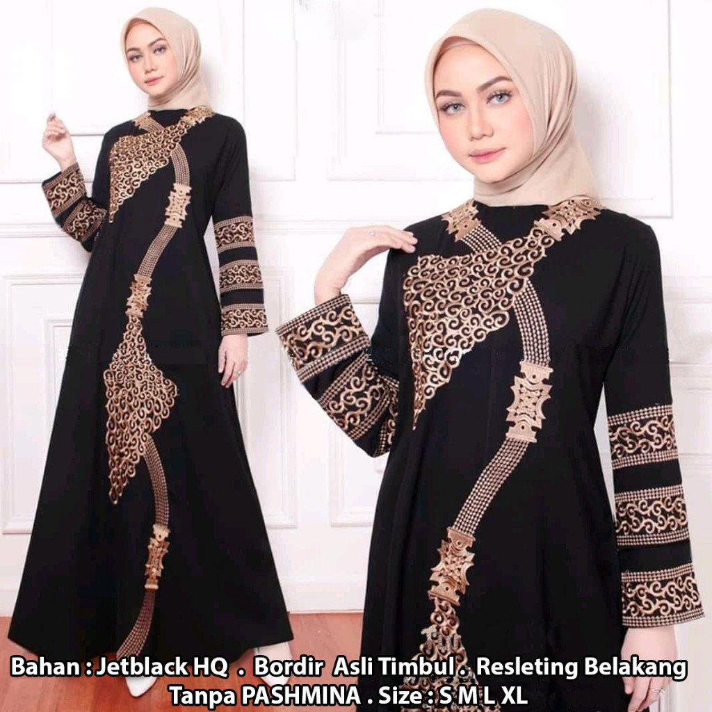 59. Gamis Abaya Remaja Turkey 1229 Jetblack Polos Gamis Abaya Remaja Hitam Bordir