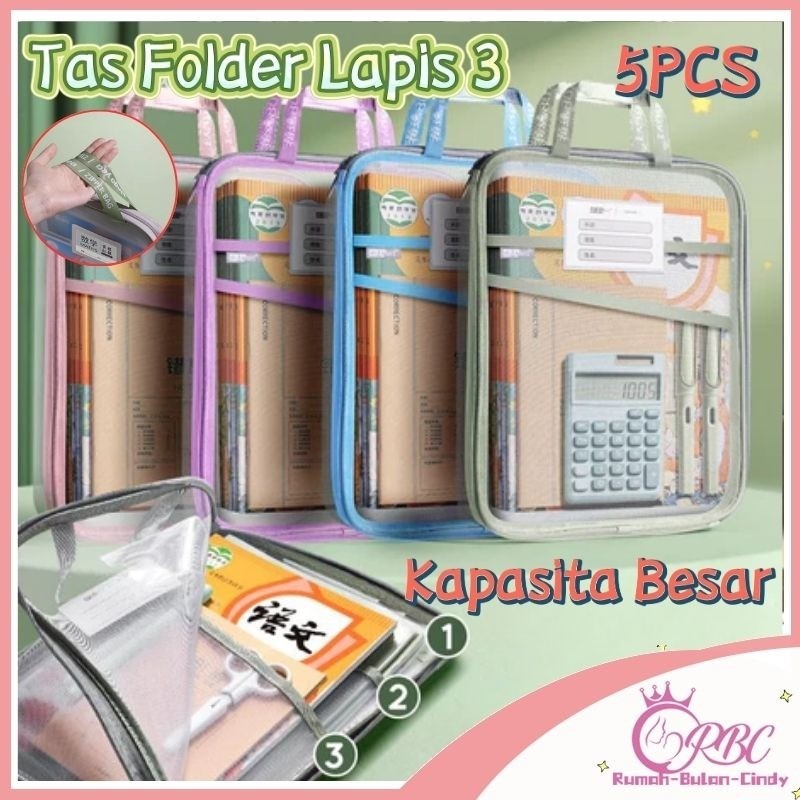 

【Penjual Lokal】Document Bag Transparan 3 Lapis Mesh Zippered File Bag L-shaped Large Exams Stationery Holder Storage Bag Translucent Zipper Pencil Pouch Office School