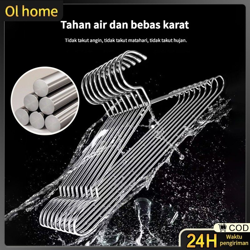 Olhome 3 mm Hanger Baju Stainless Tebal 3 mm Gantungan Baju 1 Paket 10 Buah