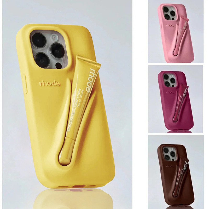 For iPhone 16 12 13 14 15 11 Pro Max Plus 17 Fashion Rhode Phone Case Gray Toast Espresso Ribbon Lip