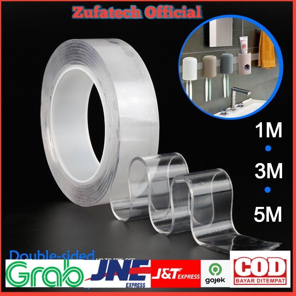 

Double Tape Perekat Transparent No Trace Washable Sticker (3 x 0.1 cm) 5Meter - transparant - 7RHZ79TP