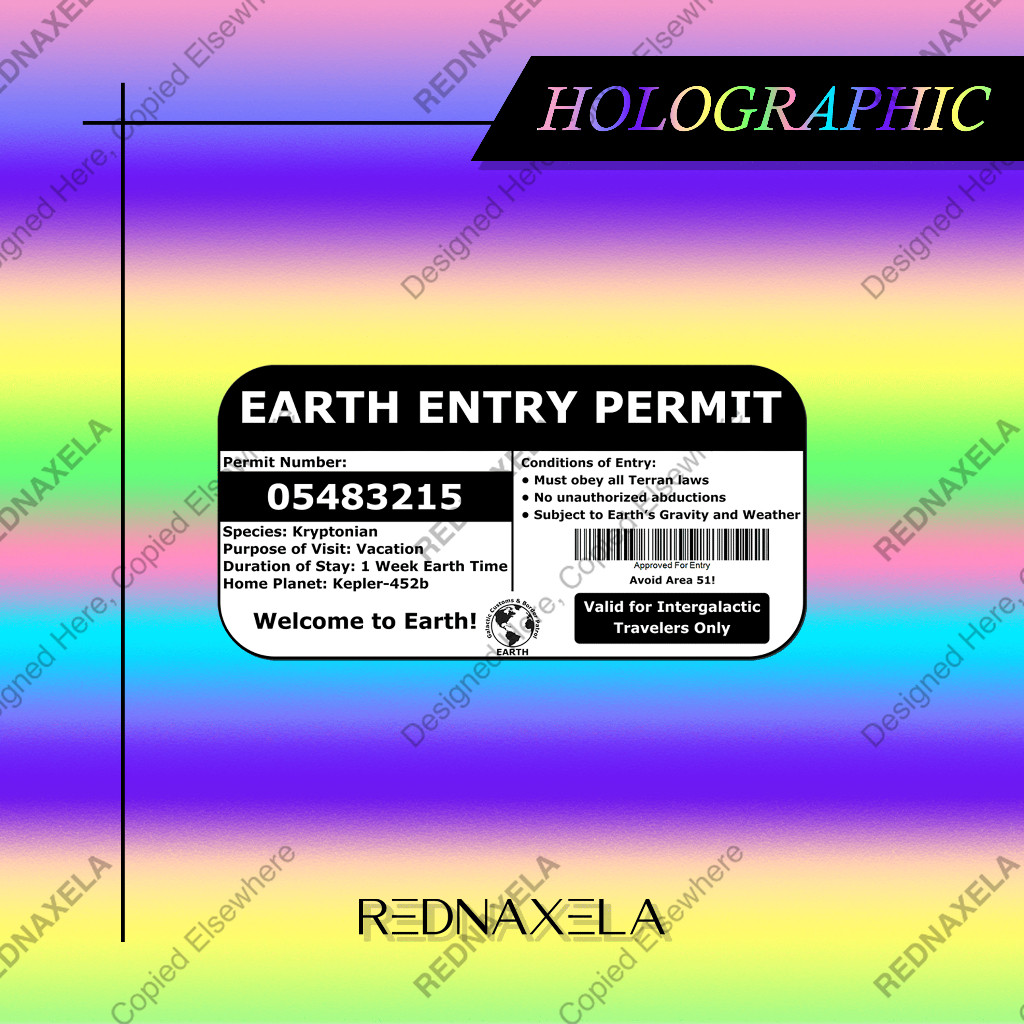 

Stiker Vinyl Hologram Earth Entry Permit Holographic Decorative Travel Stickers