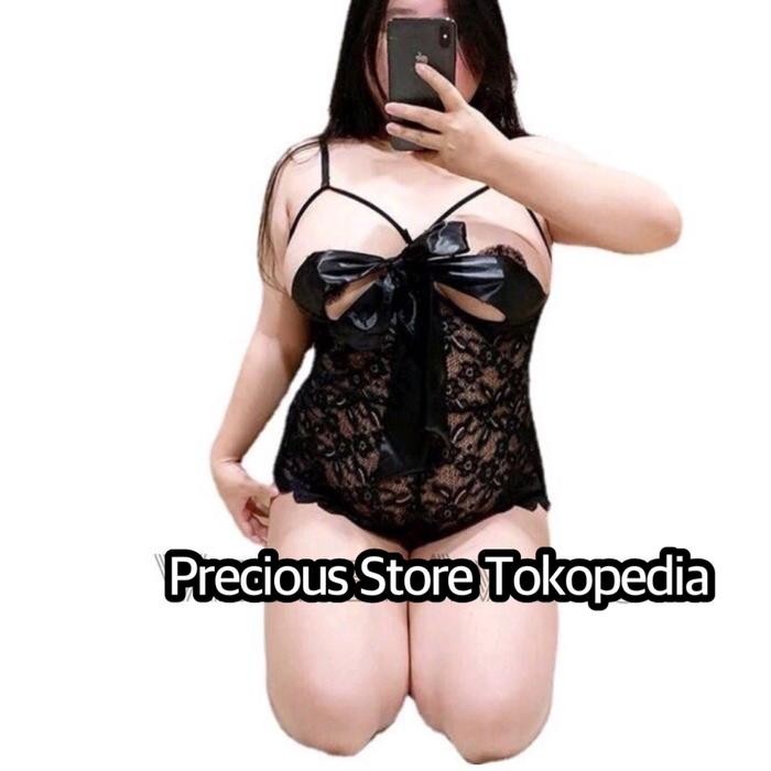PROMO  Lingerie Seksi Teddies Open Crotch XL Bigsize Ayama Sexy Bodysuit - Ayama Hitam, BIGSIZE