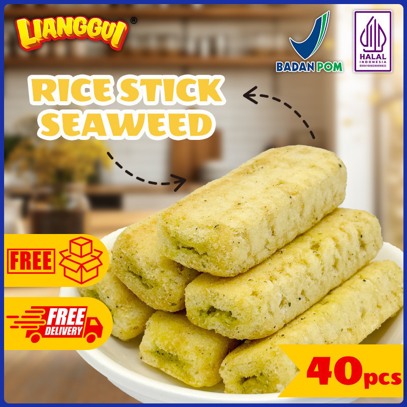 

40pcs Lianggui Stick Beras Rumput Laut HALAL Cemilan Anak Renyah Snack Sehat untuk Diet & Sekolah