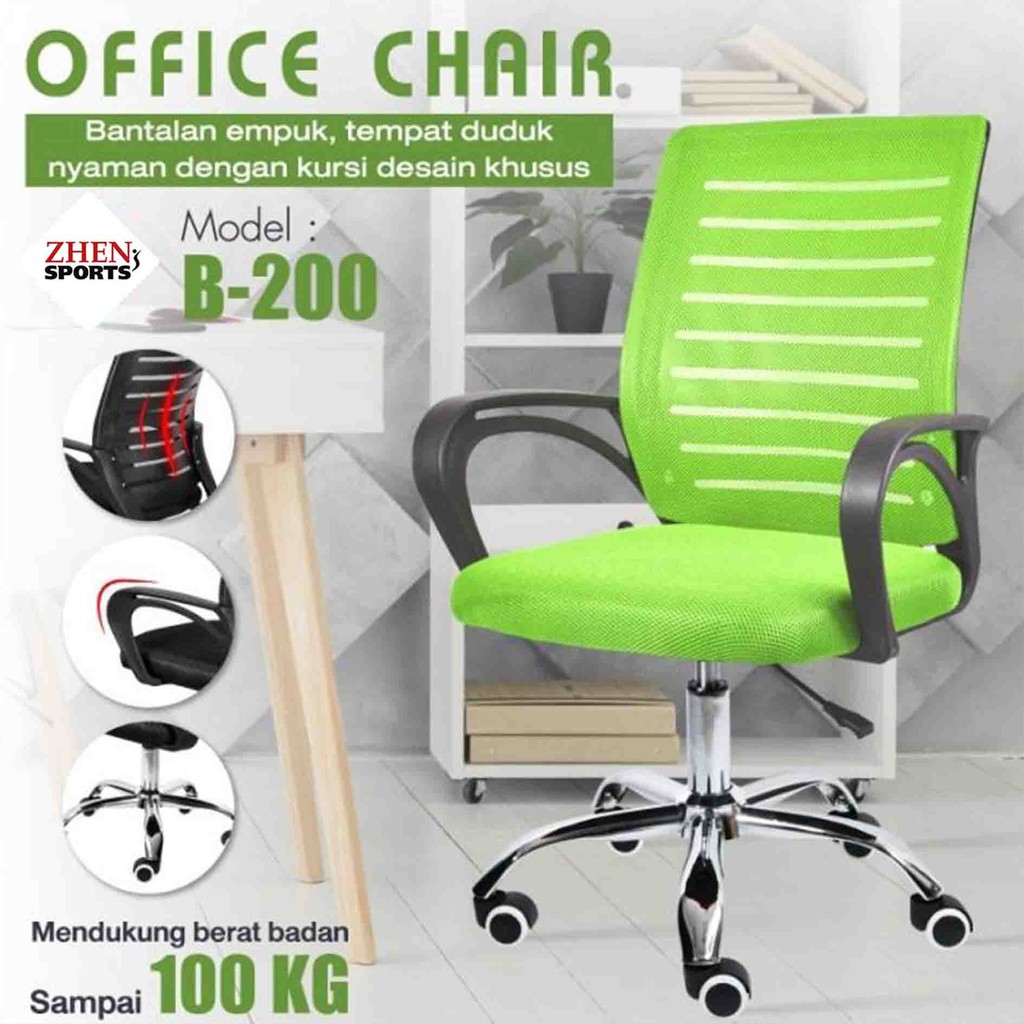 ZHEN SPORT KURSI KANTOR OFFICE CHAIR B 200 WARNA HIJAU / KURSI JARING TERMURAH / KURSI MULTIFUNGSI /