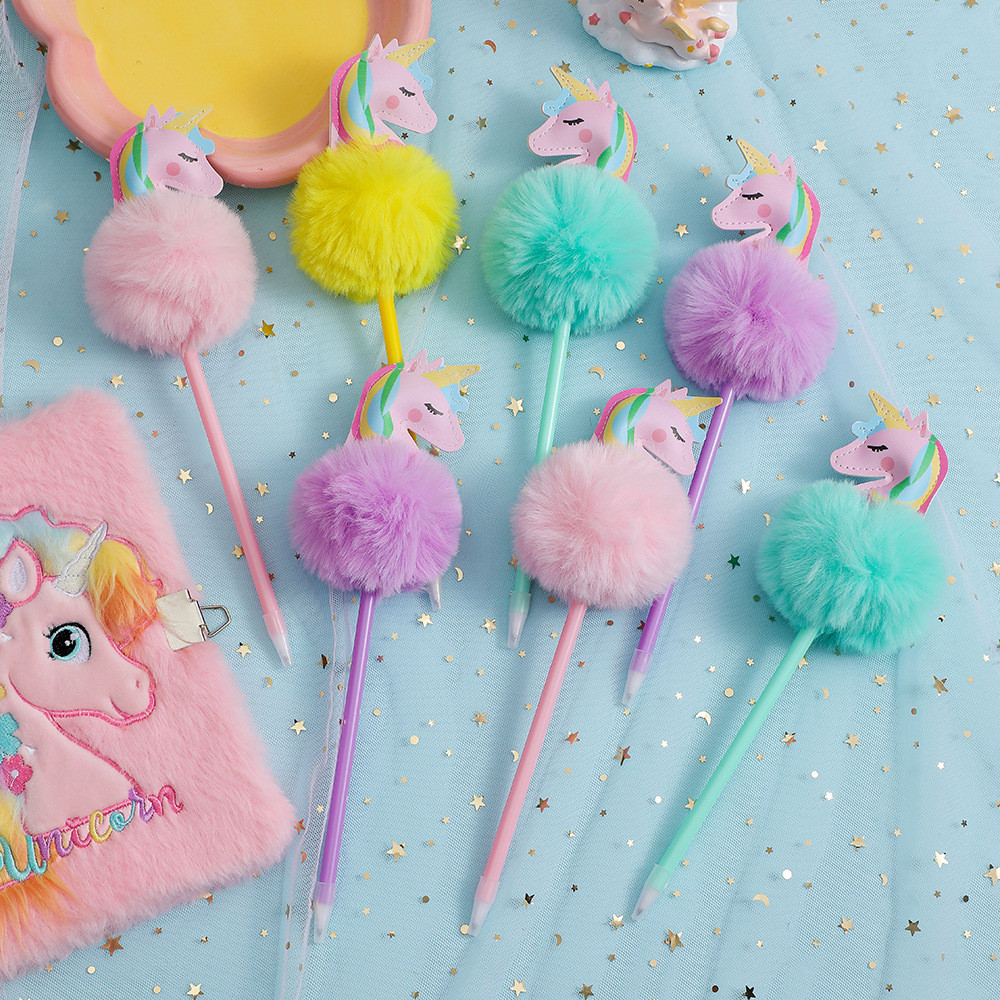 

1PCS 4 Colors Children's Unicorn Plush Ball-point Pen Student Rainbow Note taking pen Fantastic Cartoon Girl Handwriting Pens
