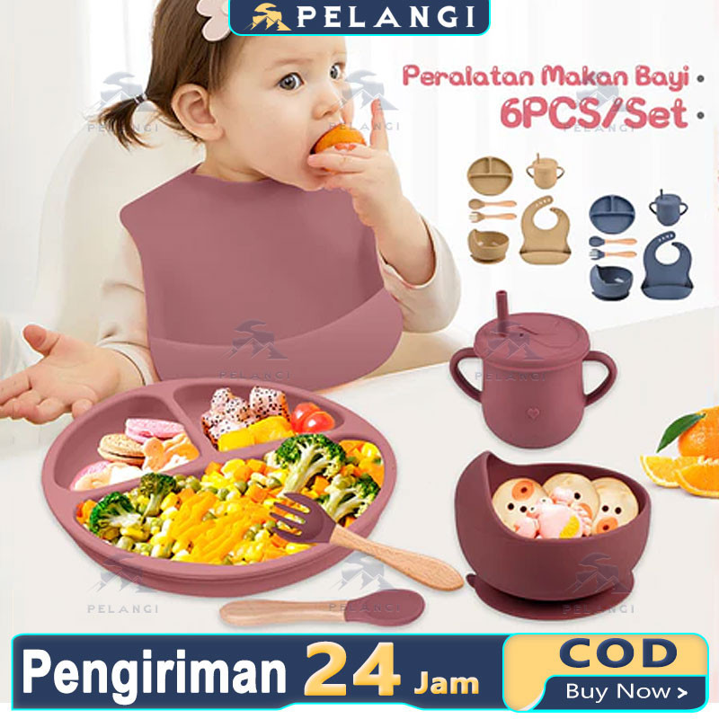 6pcs Peralatan makan bayi set tempat makan bayi Peralatan makan silikon peralatan makan mpasi bayi s