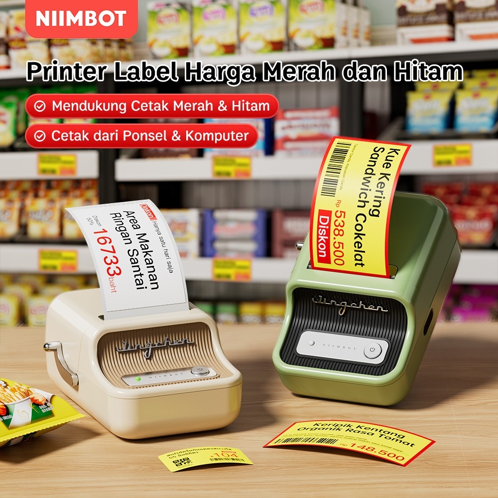 PROMO!NIIMBOT B21 Printer Label Barcode Harga Makanan, Cocok untuk Kantor/Toko/Rumah Membuat Stiker 