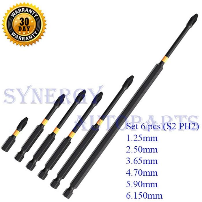 Mata Bor Obeng Magnetik Set Kepala Mata Obeng Set Baja 1/4 Inci Bit 65mm Set 6 Pcs - 10008581