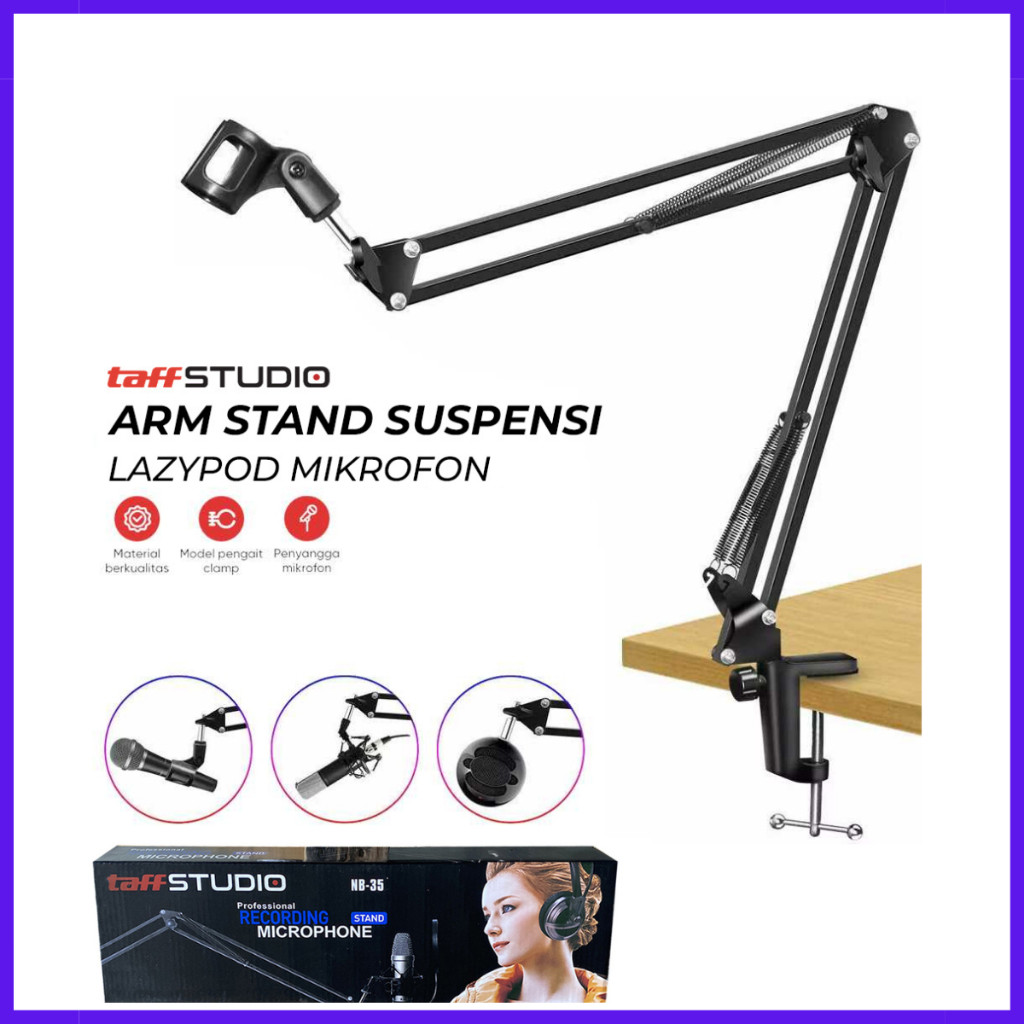 Stand Mikrofon Microphone - Arm Stand Suspensi Mikrofon - Taffstudio Arm Stand Suspensi Lazypod Mikr