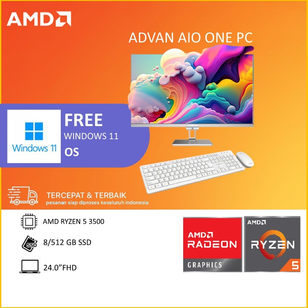 ADVAN AIO ONE PC RYZEN 5 3500 RAM 8GB 512GB 24FHD 99% SRGB