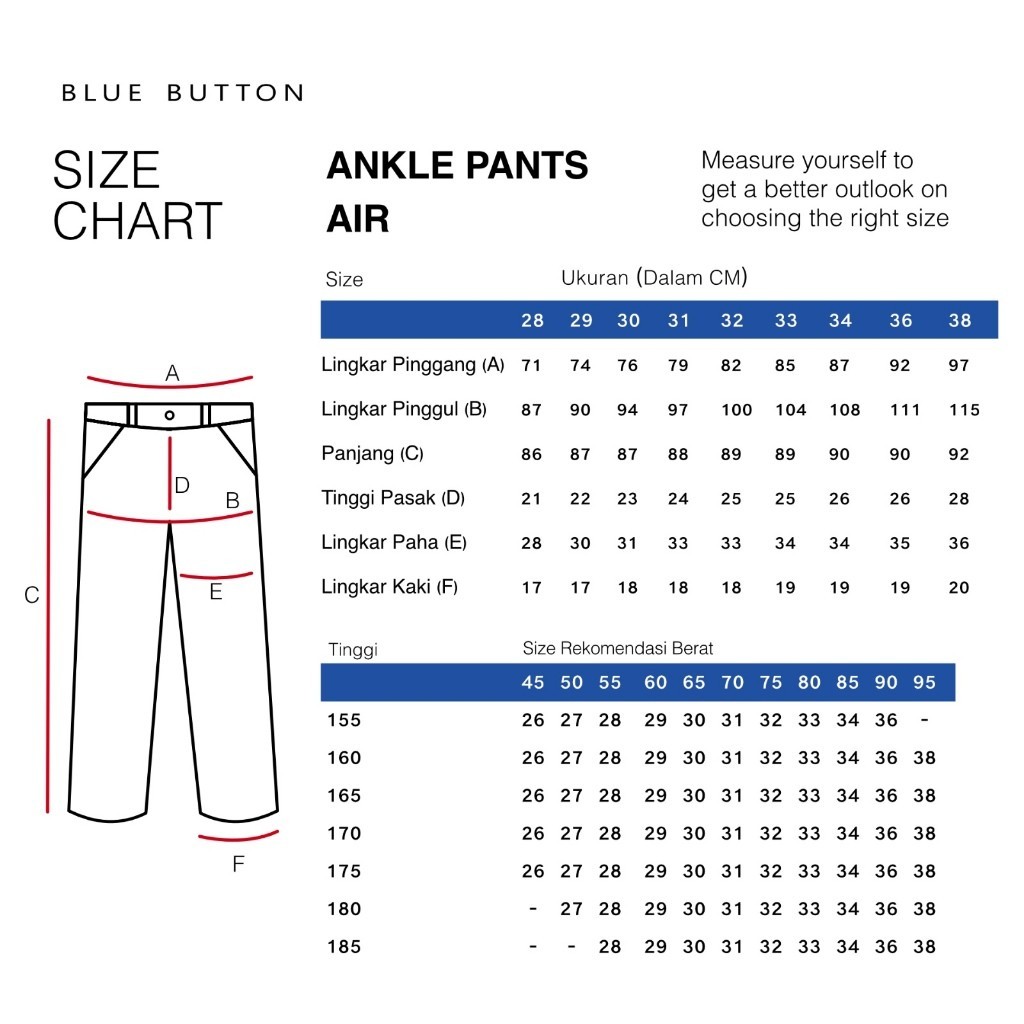 BlueButton Celana Bahan Pria Slim Fit Ankle Pants Air