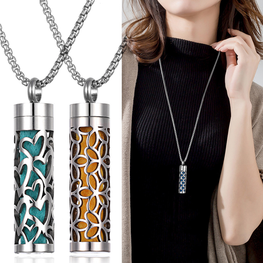 Long Strip Stainless Steel Aromatherapy Necklace Perfume Diffuser Essential Oil Diffuser Pendant Nec