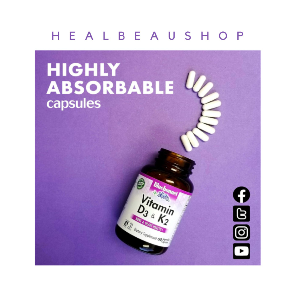 Bluebonnet D3 5000iu K2 100mcg 60 vcaps Halal Imunitas Jantung Ori USA