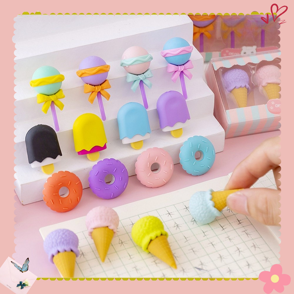 

A53 Penghapus Pensil Set 4IN1 Motif Lolipop / Alat Tulis Penghapus Lucu Isi 4pcs Karakter Donat Eraser Ice Cream Import