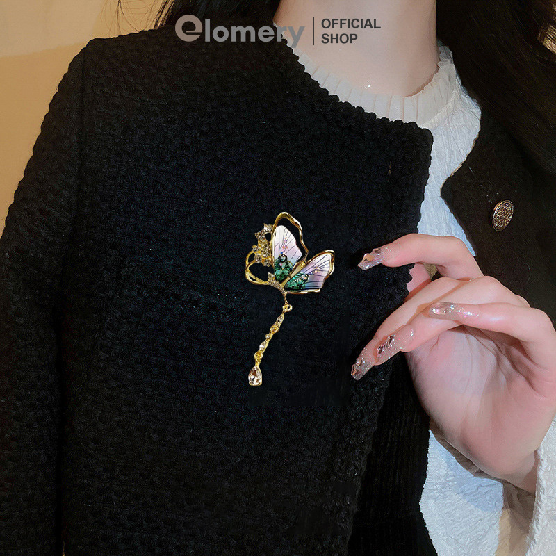 Elomery Butterfly Brooch High-end Temperament Tassel Exquisite Metal Pin