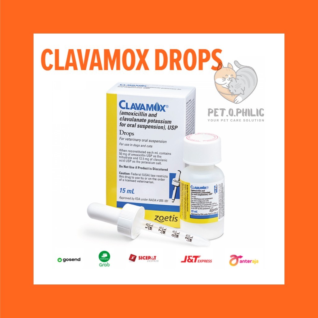 Clavamox Drops Oral Suspension Antibiotik Flu / Catflu / Infeksi Kemih / Infeksi Kulit Kucing Anjing