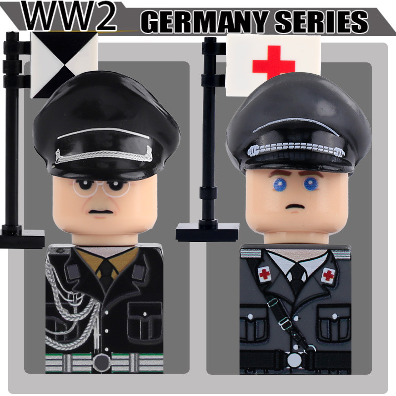 WW2 Military UV Custom German Black Uniform Officer Buig Blocks Command Solers Figures Warrior Infan