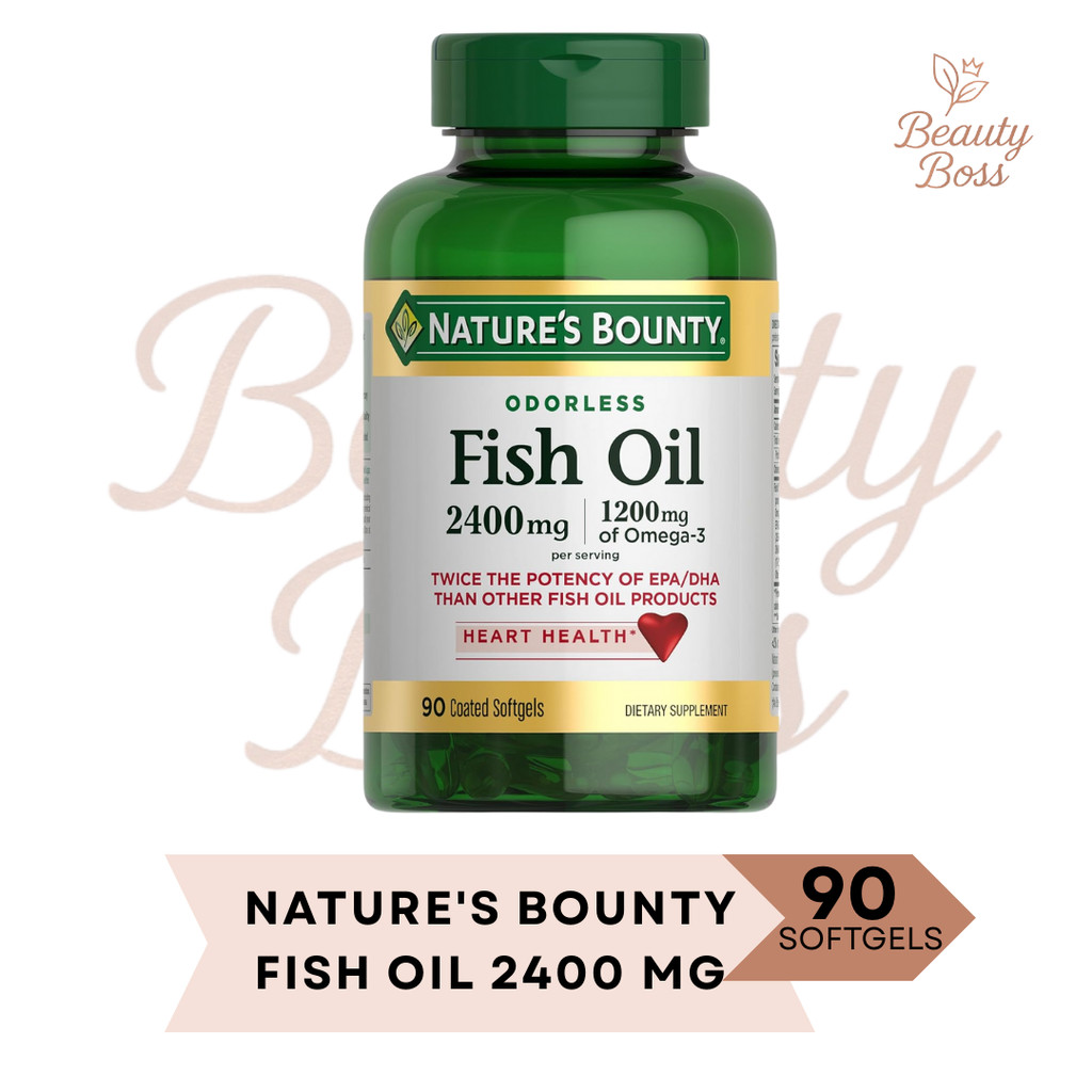 Nature's Bounty Odorless Fish Oil 2400mg 2400 mg Minyak Ikan Omega 90 Coated Softgels