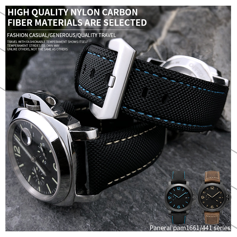 22mm 24mm 26mm Nylon Wat-band Fit for Panerai LUMINOR Submersible PAM111 441 Nylon Carbon Fiber Plai