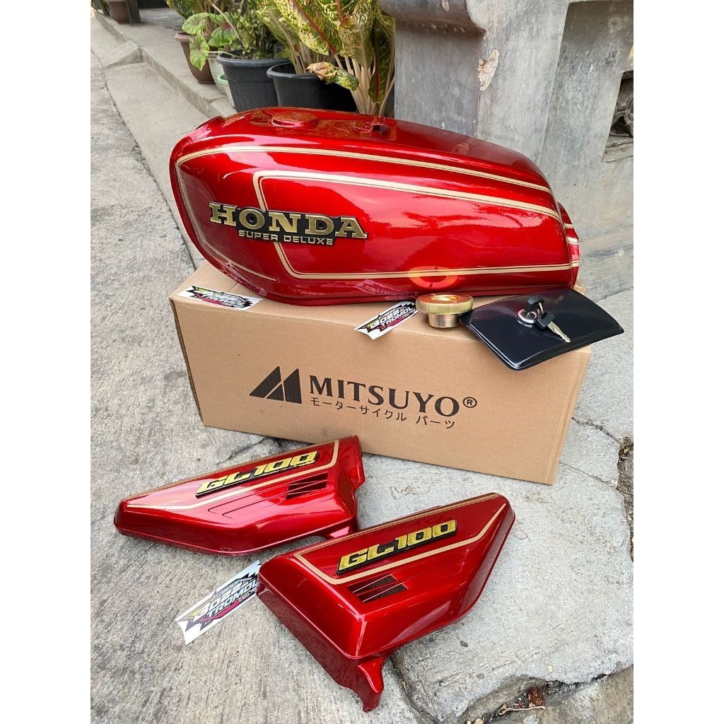 PROMO Tangki Tengki GL 100 GL100 Pres Pabrik Warna Merah Set Bok Aki GL 100  Tangki GL 100 Striping 
