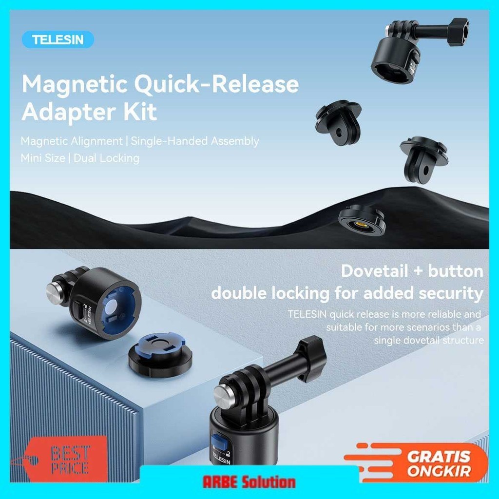 TELESIN Adapter Magnetic Quick Release 3 Prong to 2 Prong 1/4 Thread - CQM-001