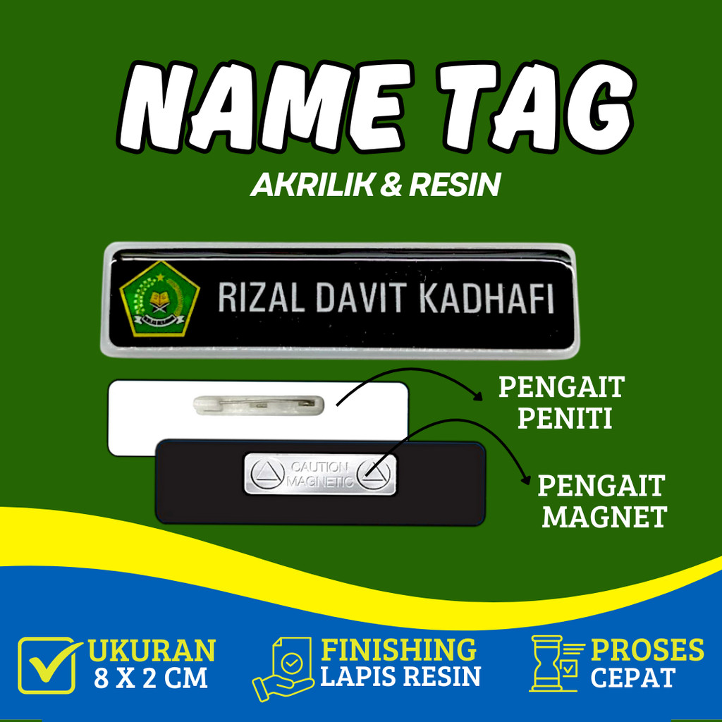 Nama Dada Resin (GOLD ASLI)/Name Tag/Nametag/Papan Nama Dada/Name Tag Akrilik Resin