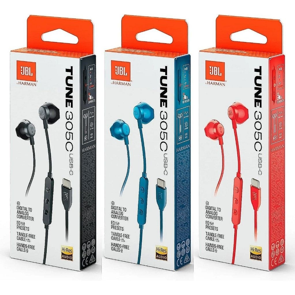 JBL Tune 305 C USB C Wired Hi-Res Earphones with Microphone