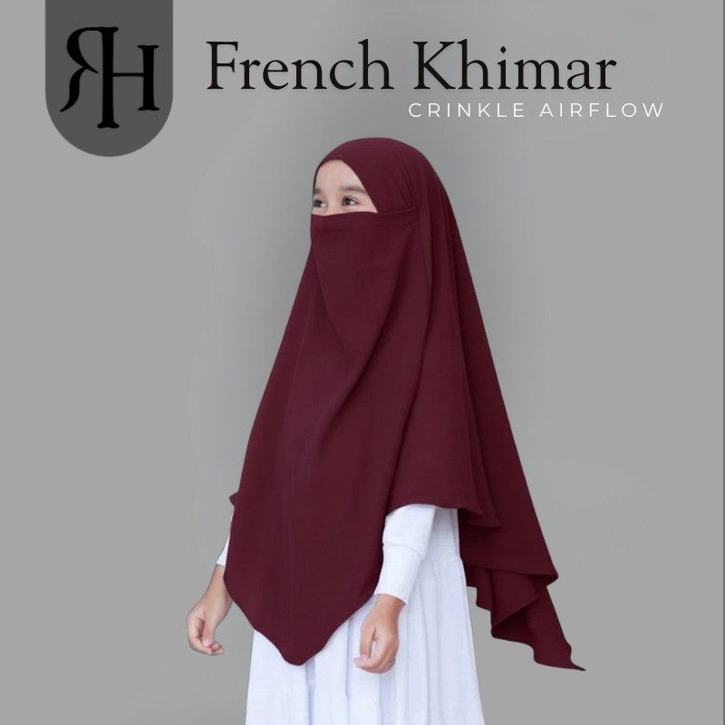 ihsn Hijab French Khimar Anak Crinkle Airflow Usia 4-8tahun/Jilbab Arabian