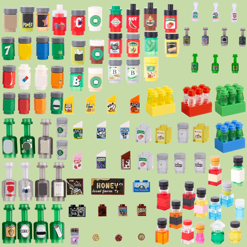 MOC City Street Figures Drink Bottle Building Block Supermarket Milk Soda Beer Beverage Wine Accesso