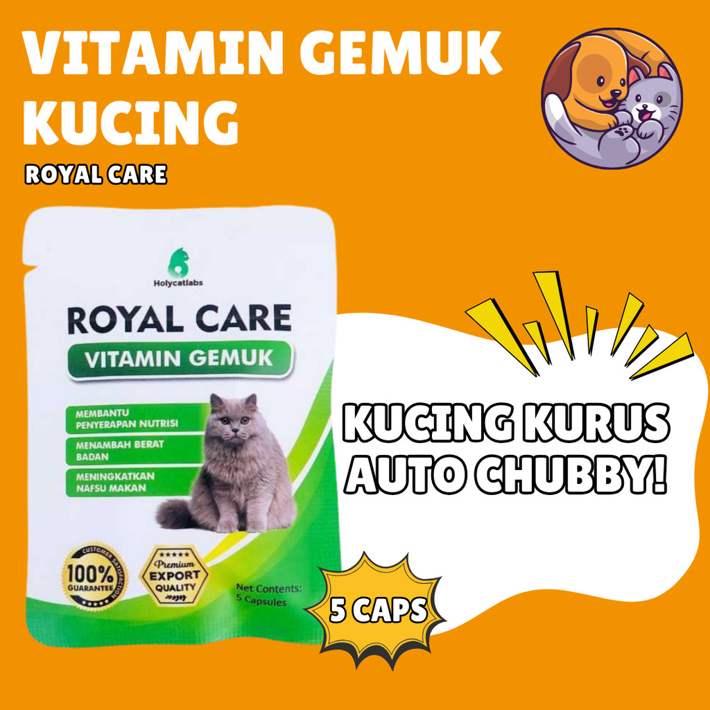 Royal Care Vitamin Penggemuk Kucing 5 Kapsul / Vitamin Gemuk Kucing Kemasan Ekonomis Sachet / Vitami