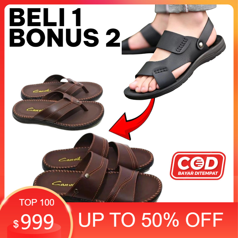SANDAL PRIA CASUAL BELI 1 GRATIS 2 Sandal / Selop Pria / Sandal Pria Keren / Sandal Kulit / Sandal J