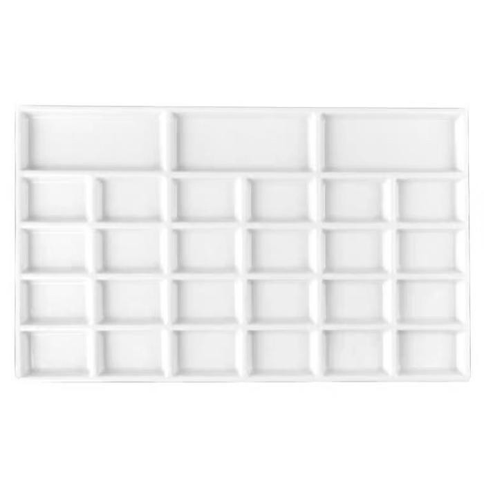 Large Rectangular Porcelain Ceramic Palette 20/24 Wells Palet Cat Air Keramik Putih Watercolor Water