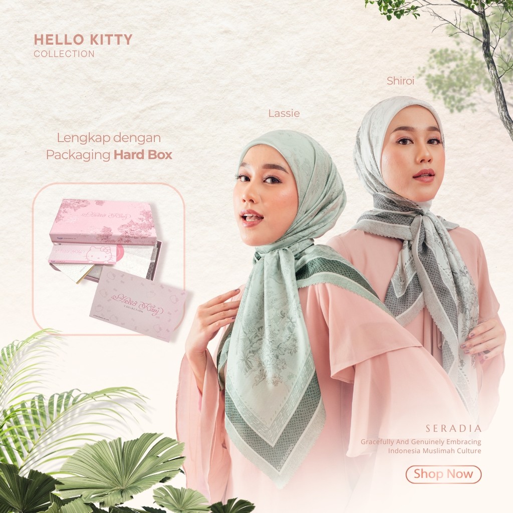 Seradia Hijab - Segi Empat Motif Voyage Hello Kitty Collection -  Seradia X Sanrio
