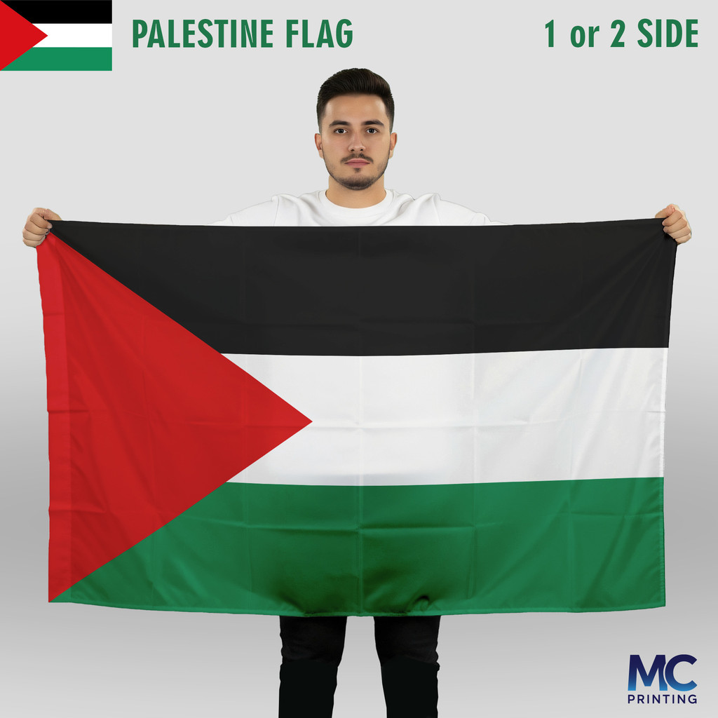 MC Printing - Bendera Gaza Palestina Free Palestine Palestin Bahan Satin Peles Ukuran Kecil-Besar