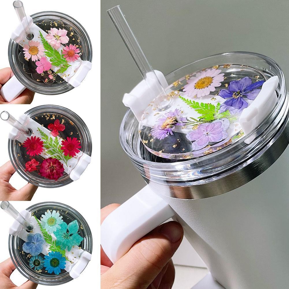 Exquisite Dried Flower Lid  For Stanley Cup Lid Silicone Dried Flower Lid For Stanley 40oz Water Cup