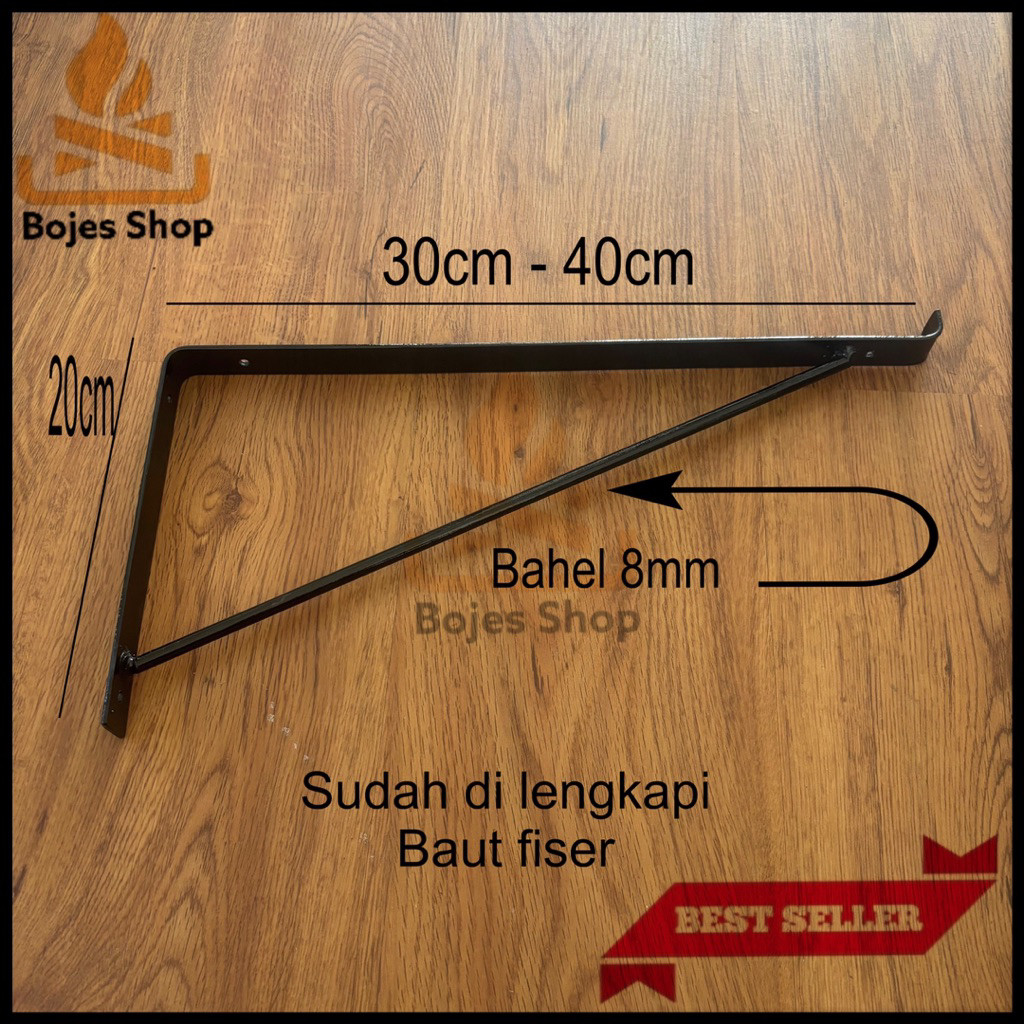 Besi Bracket Siku Penyangga Rak Dinding Ambalan Besi Tebal Ukuran 30cm - 40cm