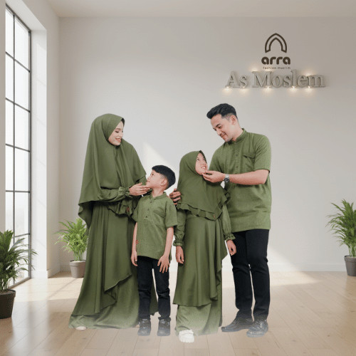 ARRA  Sarimbit Keluarga Rayyan Hijau Army Baju Lebaran Couple Keluarga Koko Gamis Dewasa Anak