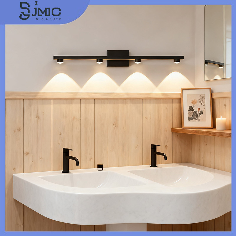 Lampu Dinding Kamar Mandi Modern 4 Lampu LED Tahan Air, Lampu Cermin Kamar Mandi Stylish Hitam Lampu