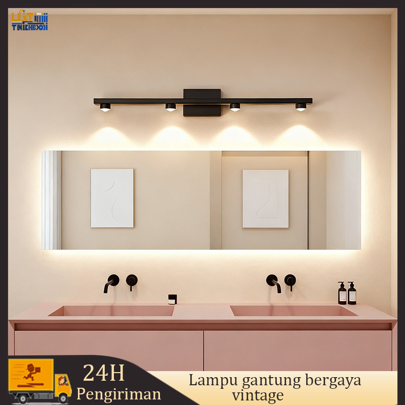 Lampu Dinding Kamar Mandi Modern 4 Lampu LED Tahan Air, Lampu Cermin Kamar Mandi Stylish Hitam Lampu