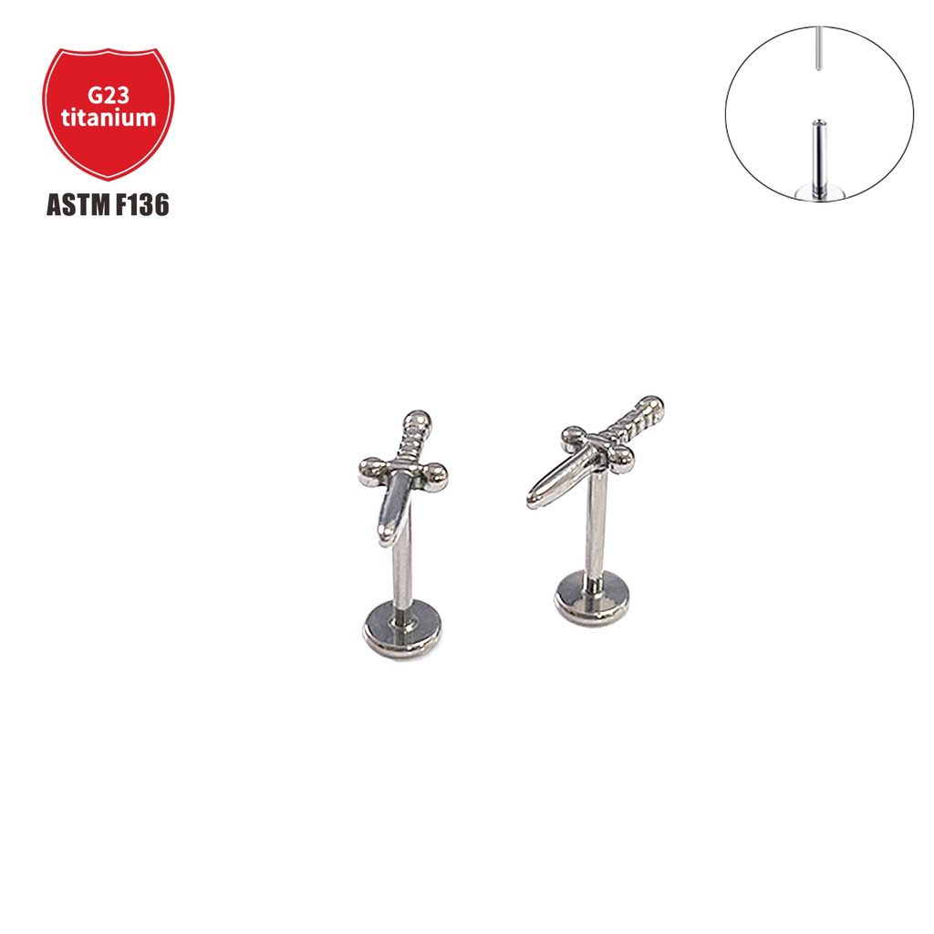 JT 1 Pcs F136 Titanium Inserted Dagger Earrings Titanium Sword Ear Bone Studs Body Piercing Jewelry
