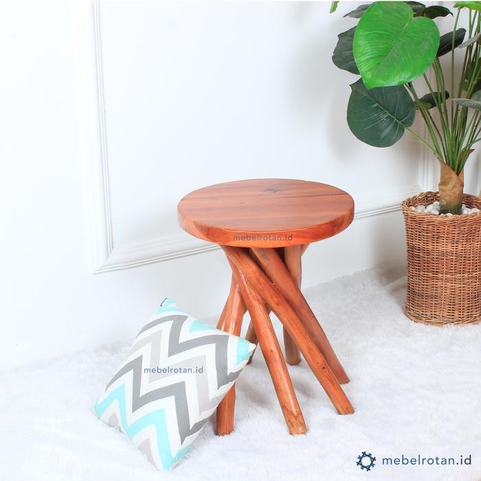 KURSI STOOL BUNDAR KAYU JATI UBUR | DINGKLIK KAYU | WOOD STOOL Furniture kursi  stool - Natural