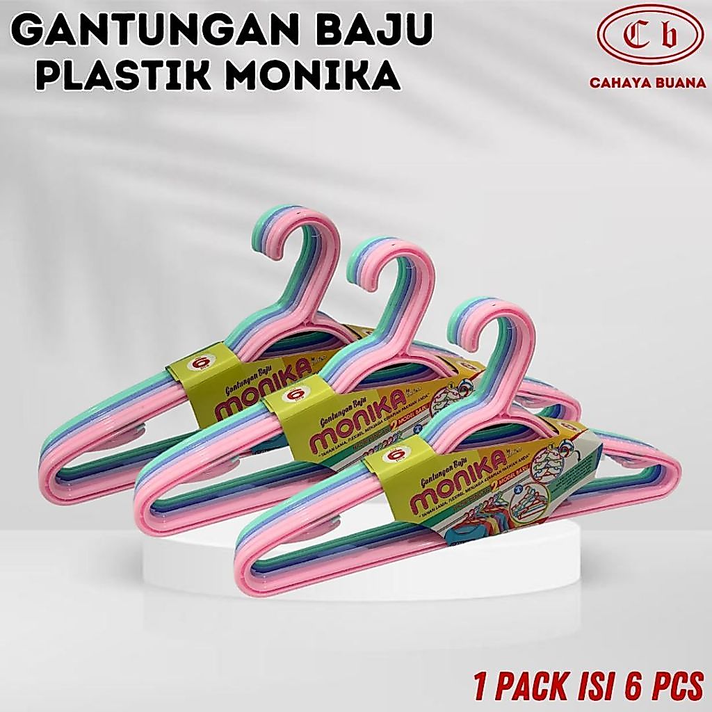 Gantungan Baju Plastik Monika Isi 6 pcs Hangger Baju Pakaian Serbaguna
