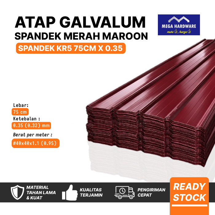 Atap Spandek Galvalum Merah Maroon KR5 Tebal 0.35  Atap Spandek 5 Gelombang Per Meter Ketebalan 0.35