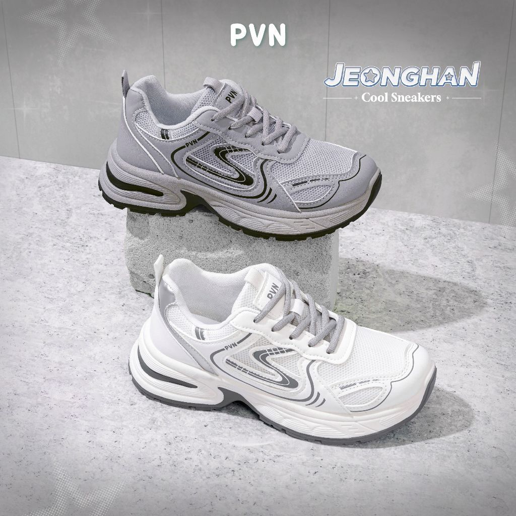 PVN Jeonghan Sepatu Sneakers Wanita Sport Shoes White Grey Black 506