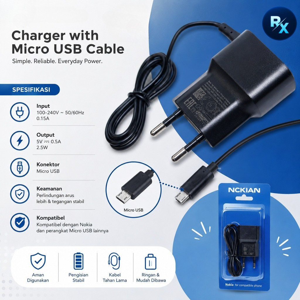 [N97 MICRO] Travel Charger Nokia Lumia USB Micro Packing Press Casan HP Nokia Android lama