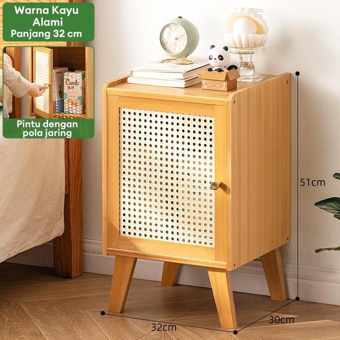 RBM-Meja Nakas Kayu Meja Kecil Meja Rotan Estetik Untuk Kamar Meja Sudut Bedside Table Minimalis loc