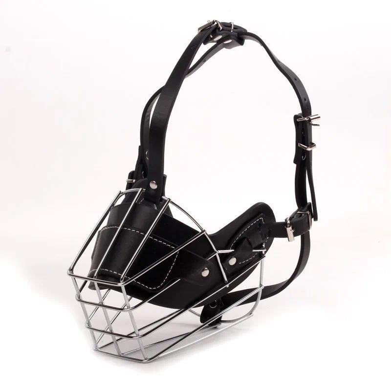 Adjustable Dog Muzzle Anti-Biting Breathable Pet Mouth Mask Leather Metal Protection Cover Dog Muzzl